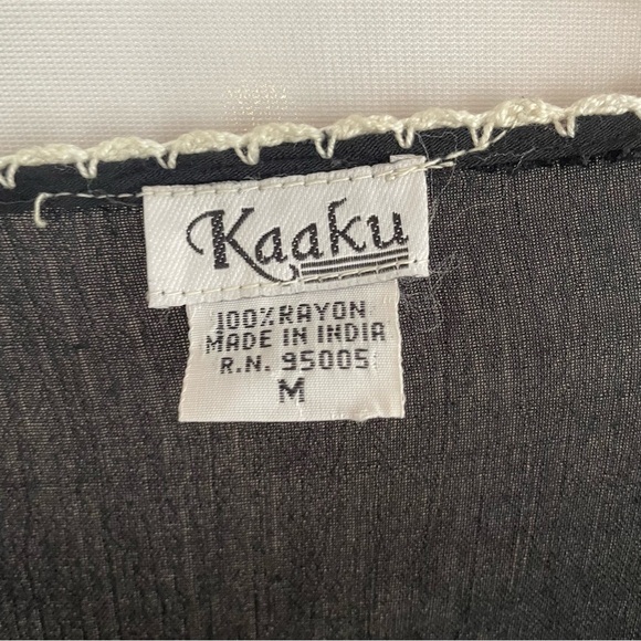 Vintage Hippie Shirt Black Embroidered Blouse long sleeve Kaaku 90s Boho - Picture 7 of 7